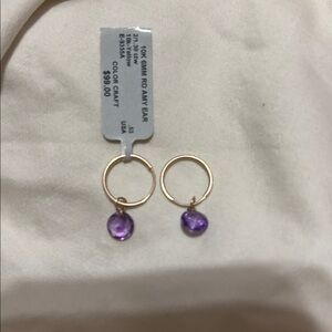 Gold and Amethyst  Hoop Earrings